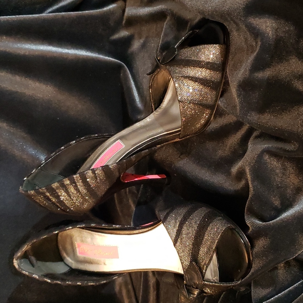 Black and Silver Peep Toe Heels